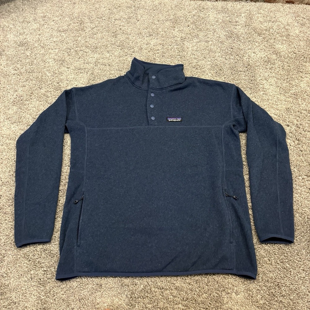 Patagonia Womens Large Better Sweater Marsupial Pullover Fleece Dark Blue Snap T